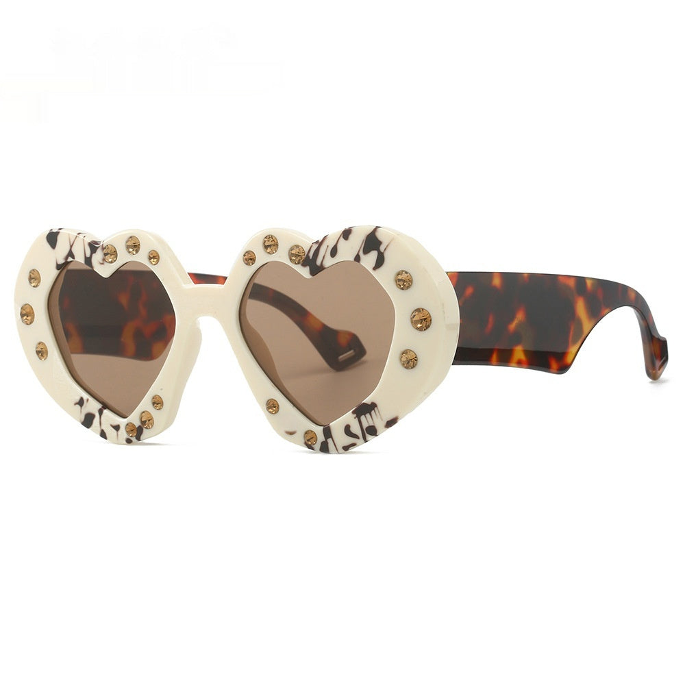 Diamond-Encrusted Heart-Shaped Sunglasses
