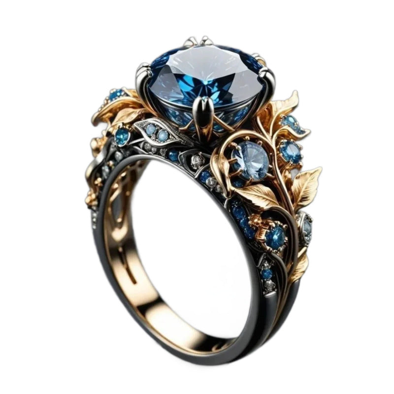 Vintage Two-Tone Ring With Sapphire Inlay