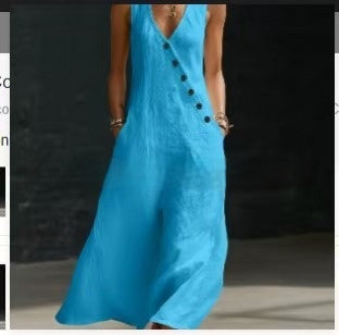 Solid-Color Buttoned Tank Dress