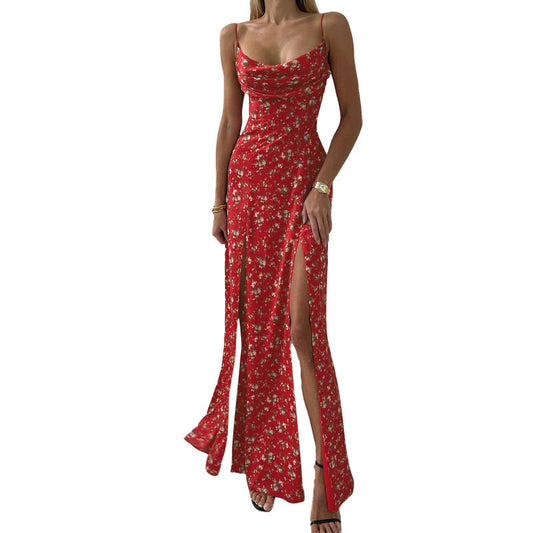 High Waist Slit Off-neck Dress