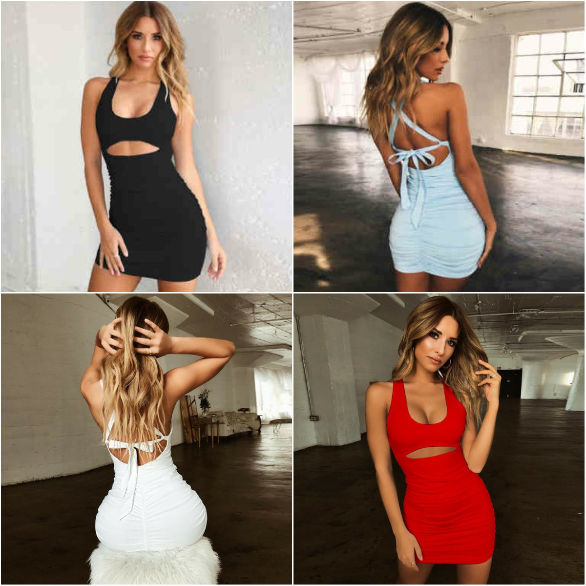 Sexy pleated lace-up ladies Dress