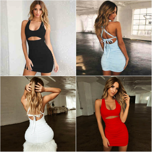 Sexy pleated lace-up ladies Dress