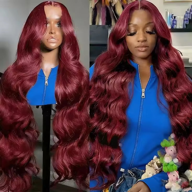 13x6 Human Hair Lace Wig, High-Definition Burgundy Lace Wig, Human Hair With Aligned Cuticle Layer, Indian Hair Wig