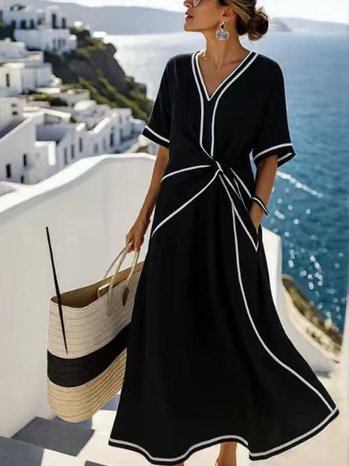 Beach Vacation Short-sleeved Maxi Dress