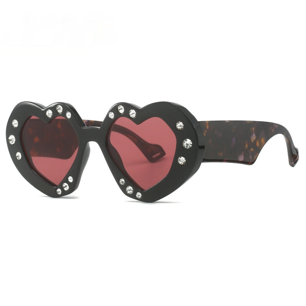Diamond-Encrusted Heart-Shaped Sunglasses