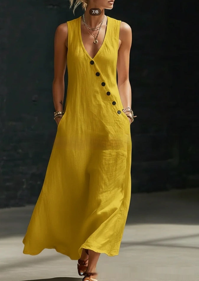 Solid-Color Buttoned Tank Dress
