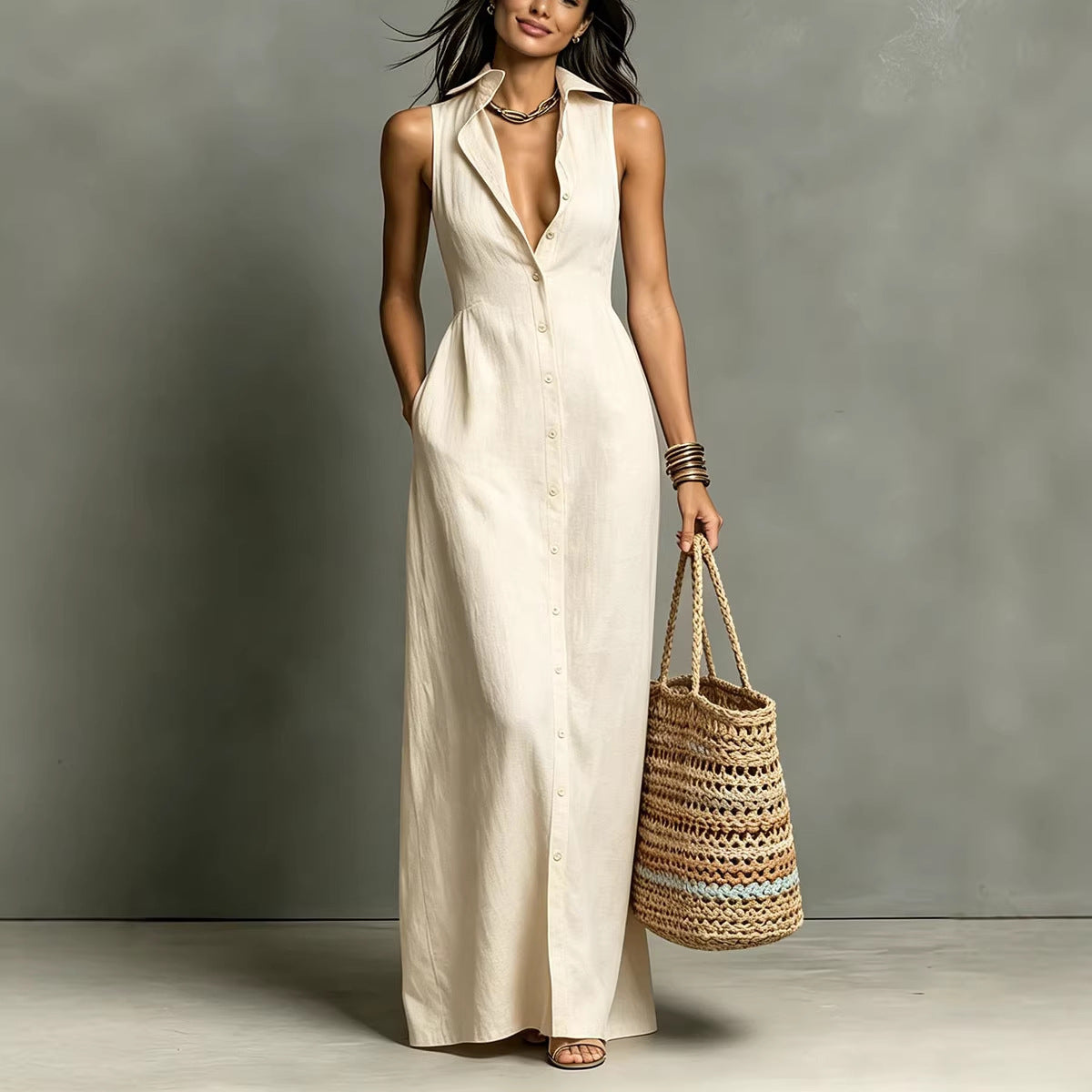 Trinopy Casual Cotton Linen Dress