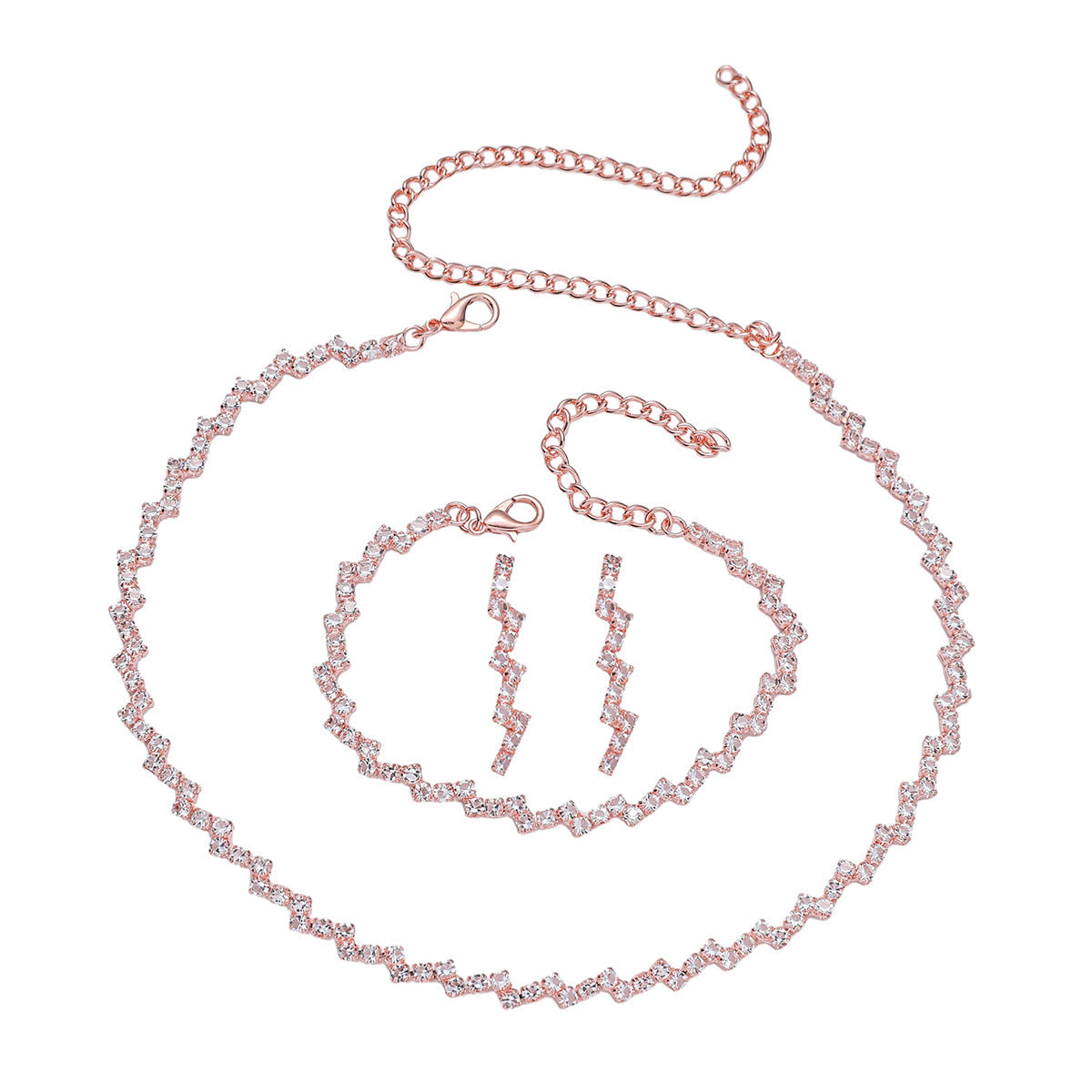 Zircon Necklace Earrings And Bracelet Setthree-piece Set