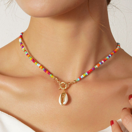 Rice Bead Shell Pendant Necklace