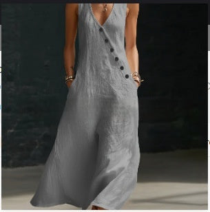 Solid-Color Buttoned Tank Dress