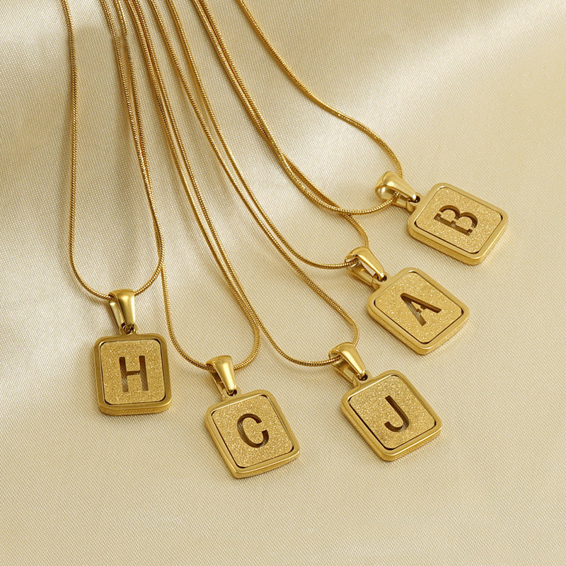 26 Letters Hollow Out Square Necklace