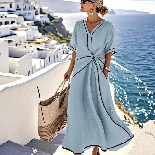 Beach Vacation Short-sleeved Maxi Dress