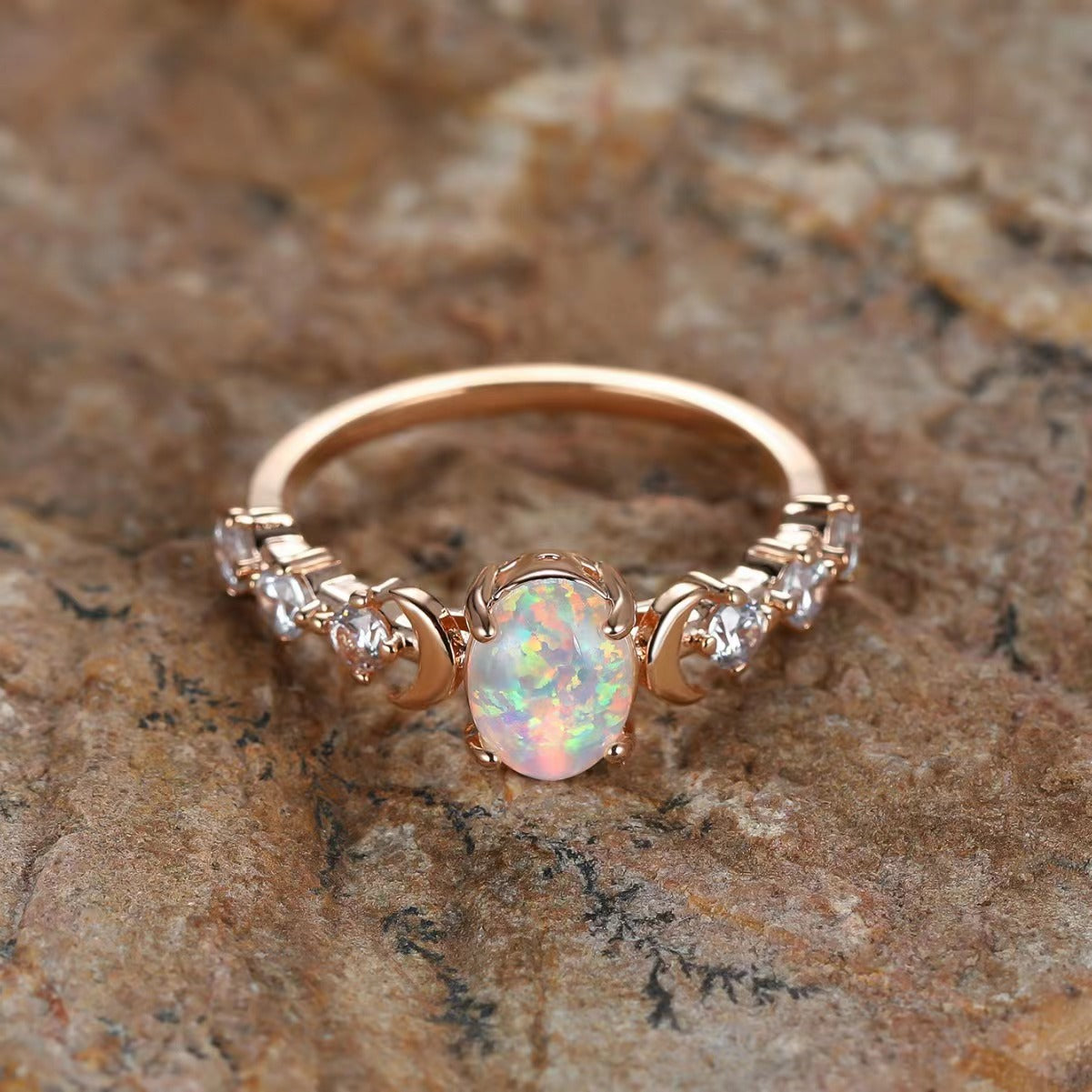 Opal Moon Ring