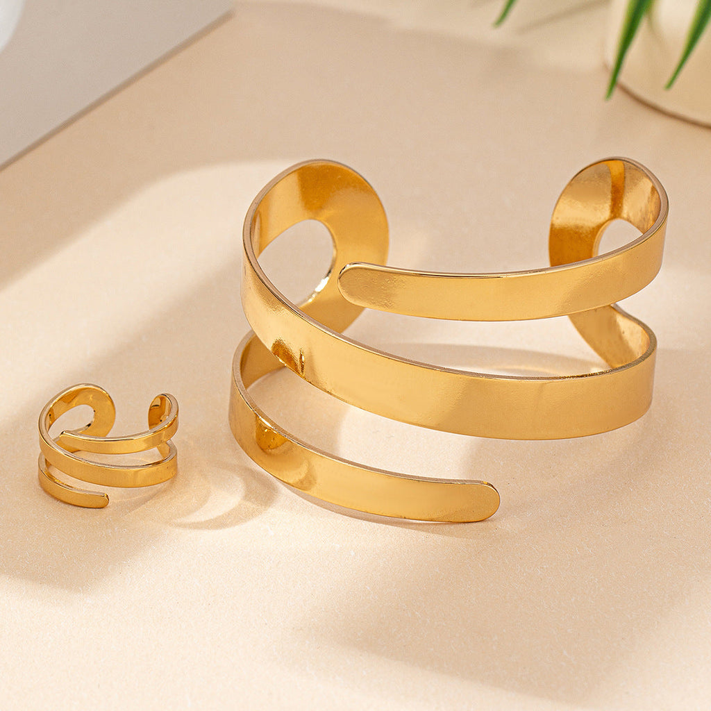 Geometric Hollow-out Bracelet & Ring
