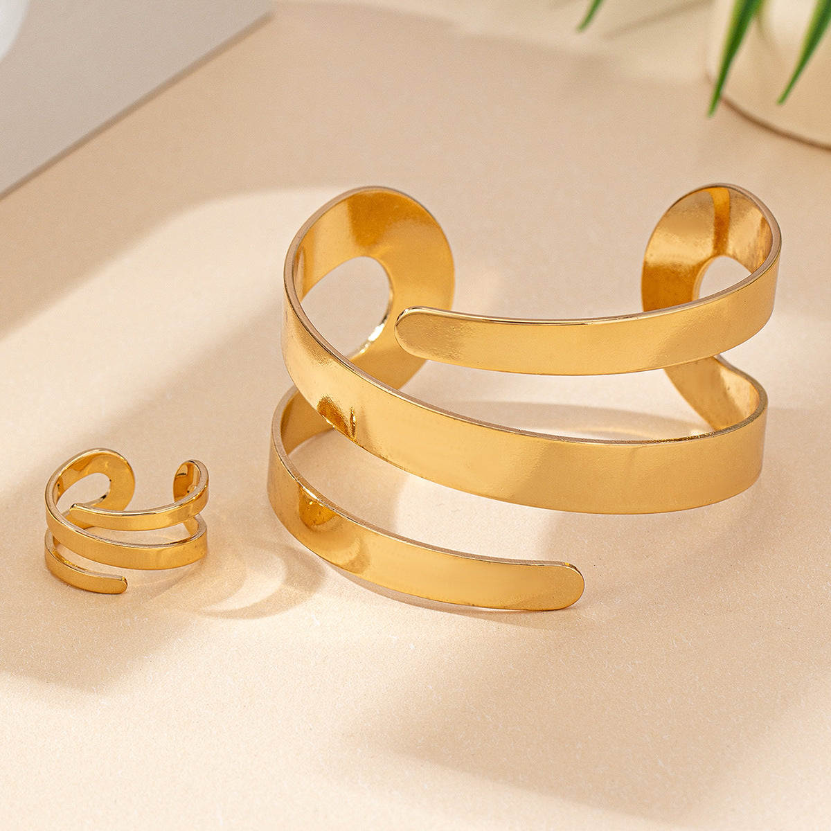Geometric Hollow-out Bracelet & Ring