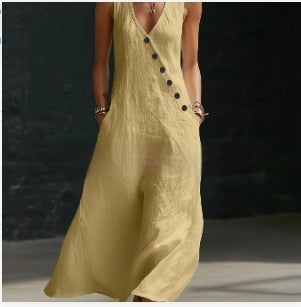 Solid-Color Buttoned Tank Dress