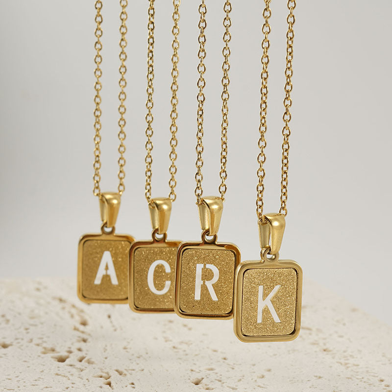26 Letters Hollow Out Square Necklace