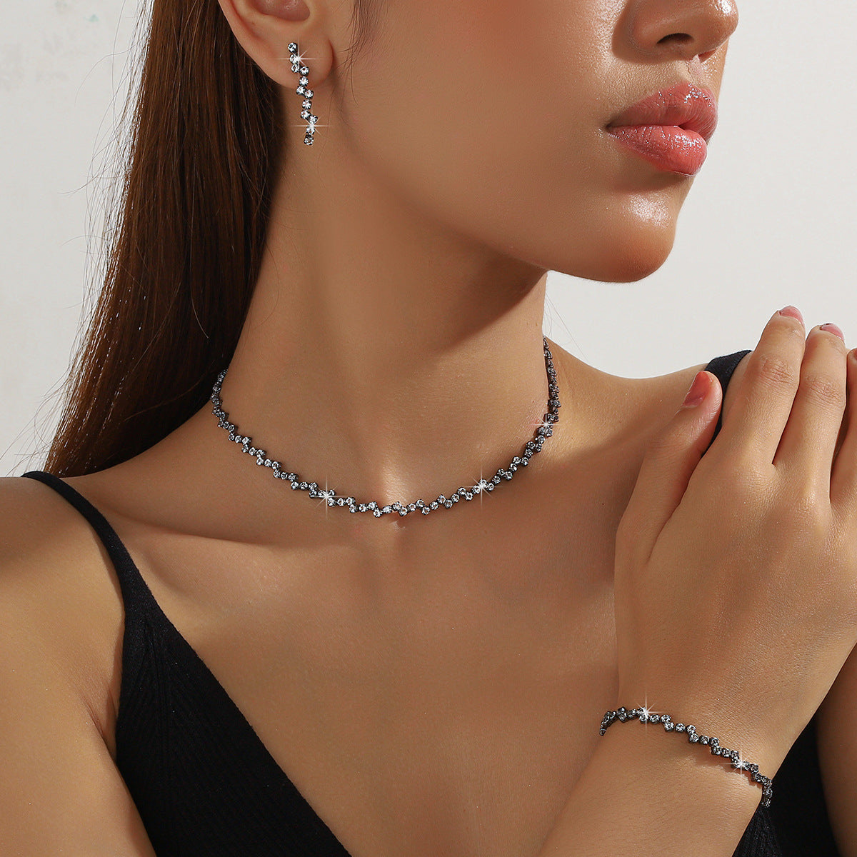 Zircon Necklace Earrings And Bracelet Setthree-piece Set