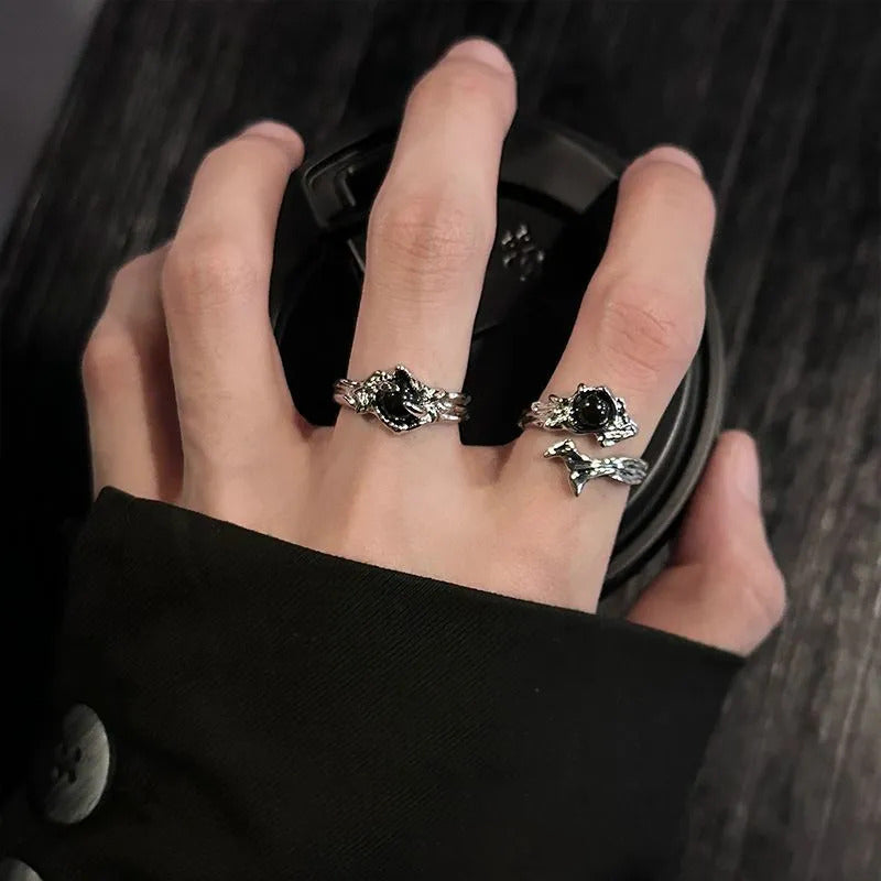 1pc Irregular Lava Black Stone Split Open Matching Rings, Dark Indie Aesthetic Style, For Men Women Street Daily Wear & Couple Valentine Gifts