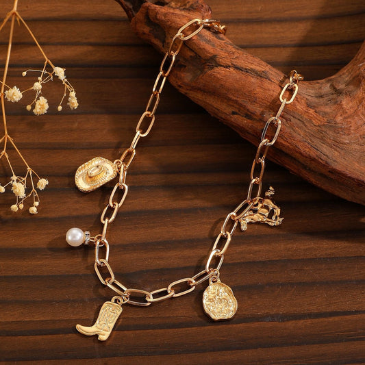 Ethnic-style Cowboy Hat Boots Necklace
