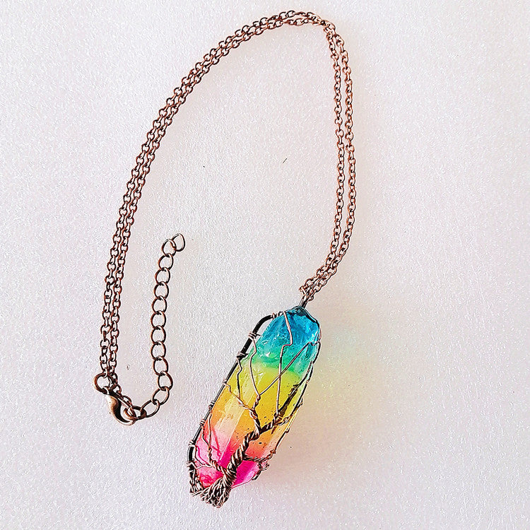 Stone Crystal Pillar Tree Of Life Necklace