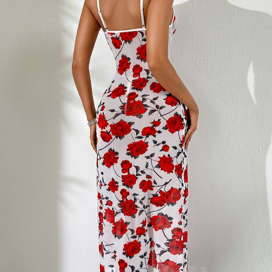 Strap Floral Lace-up Dress