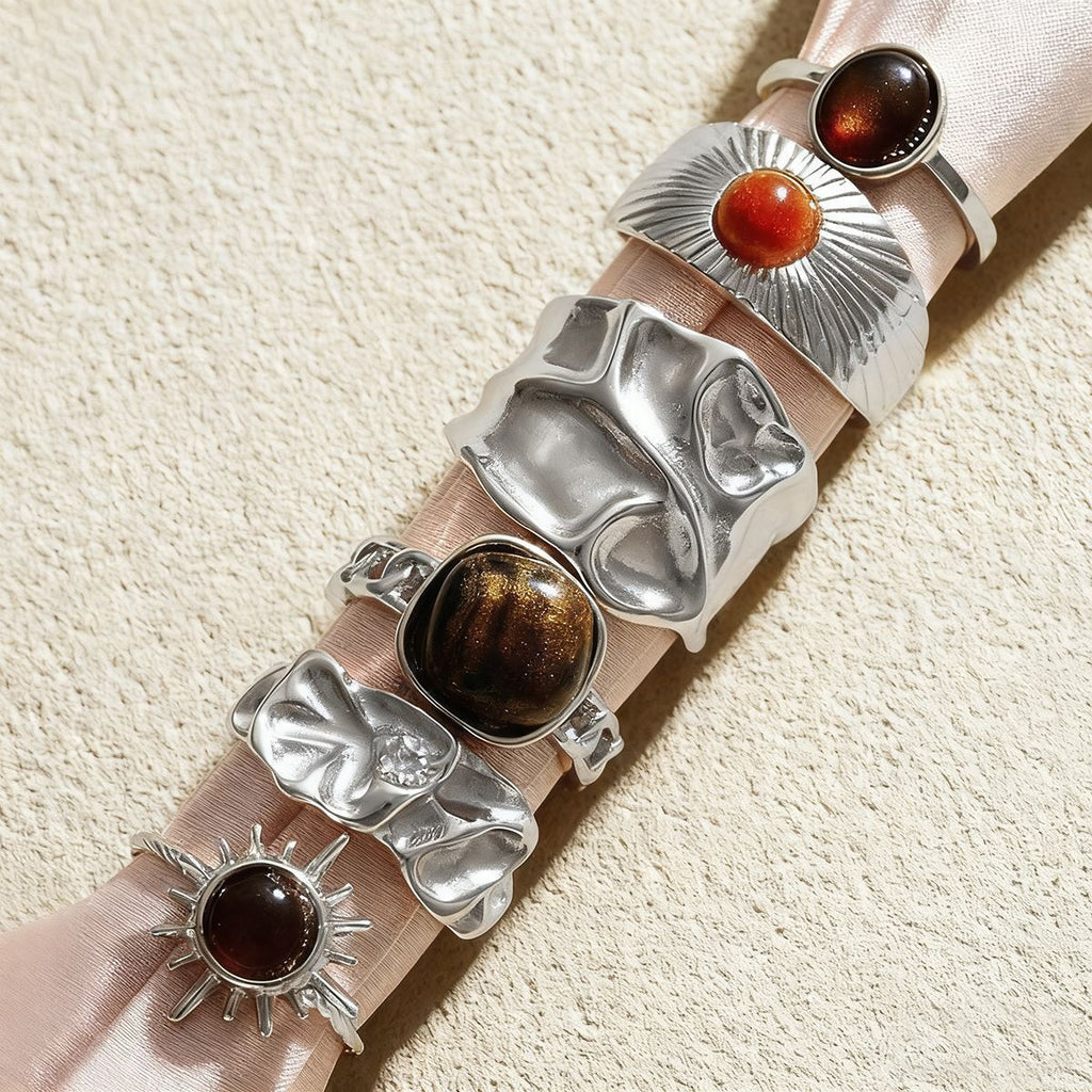 Eye Stone Open-End Ring Set