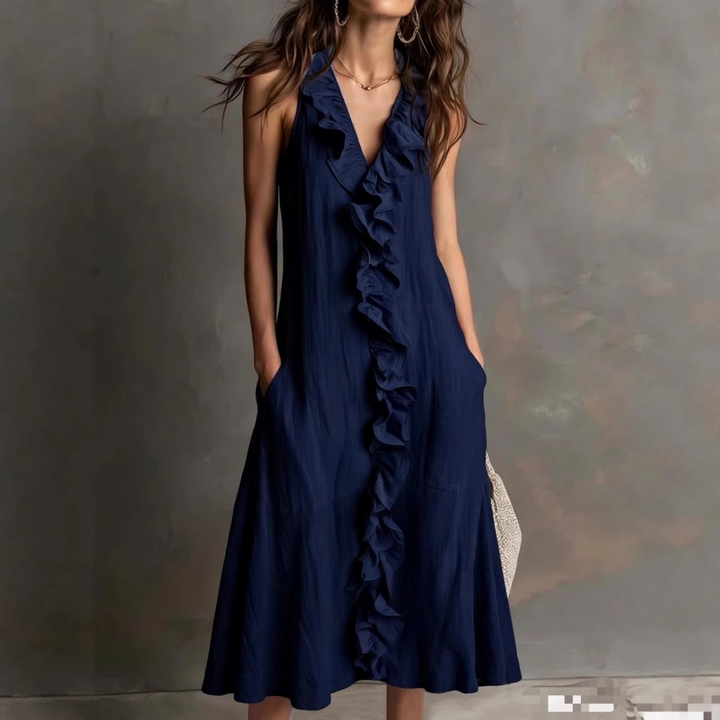 Cotton-Linen V-Neck Maxi Dress