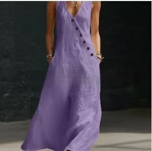 Solid-Color Buttoned Tank Dress