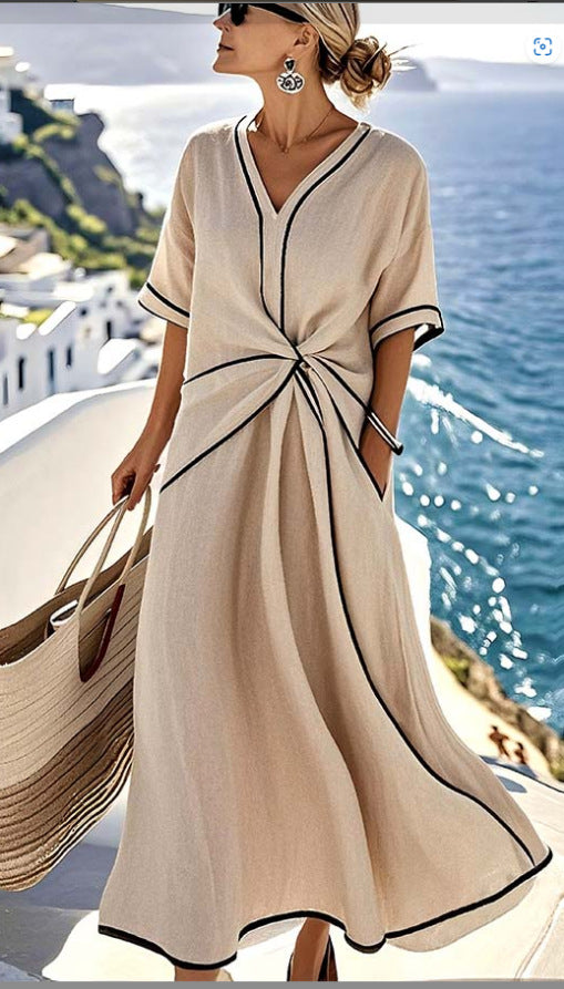 Beach Vacation Short-sleeved Maxi Dress