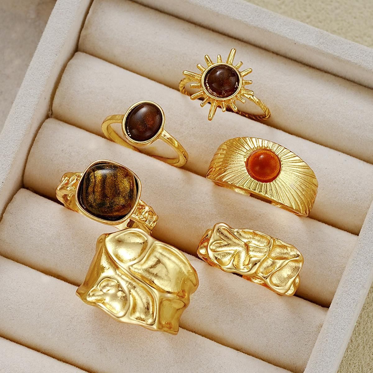 Eye Stone Open-End Ring Set