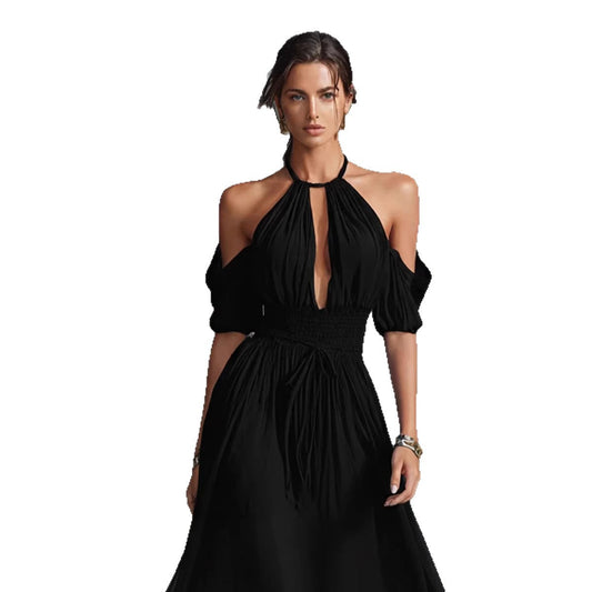 Solid-Colored Halter Maxi Dress