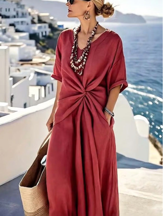 Beach Vacation Short-sleeved Maxi Dress