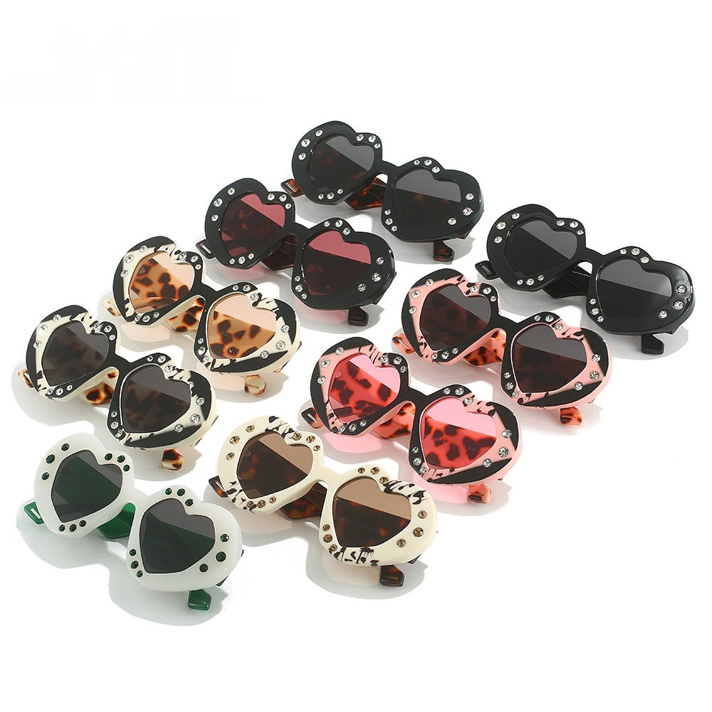 Diamond-Encrusted Heart-Shaped Sunglasses