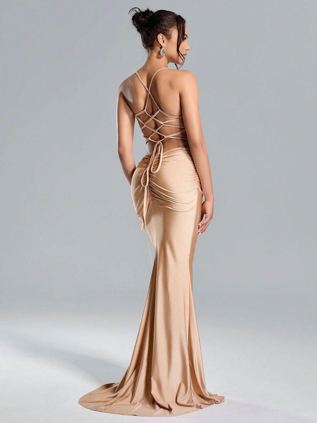Suspended Backless High Waisted Sequin Patchwork High Slit Long Skirt Dress