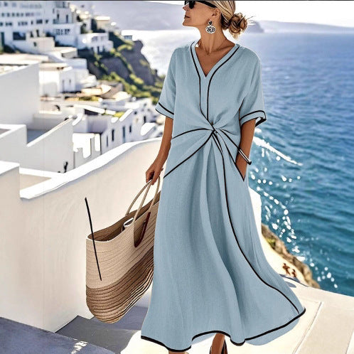 Beach Vacation Short-sleeved Maxi Dress