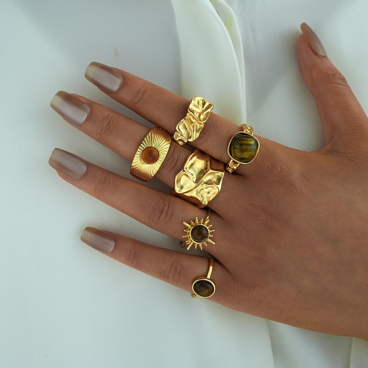 Eye Stone Open-End Ring Set