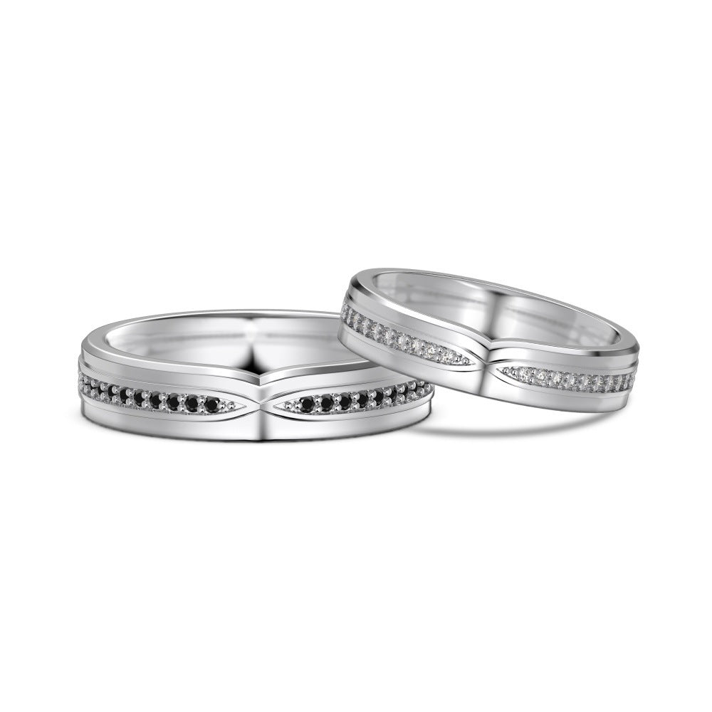 Sterling Silver Ring For Men And Women Couple Rings Design Zircon Inlaid Couple's Ring