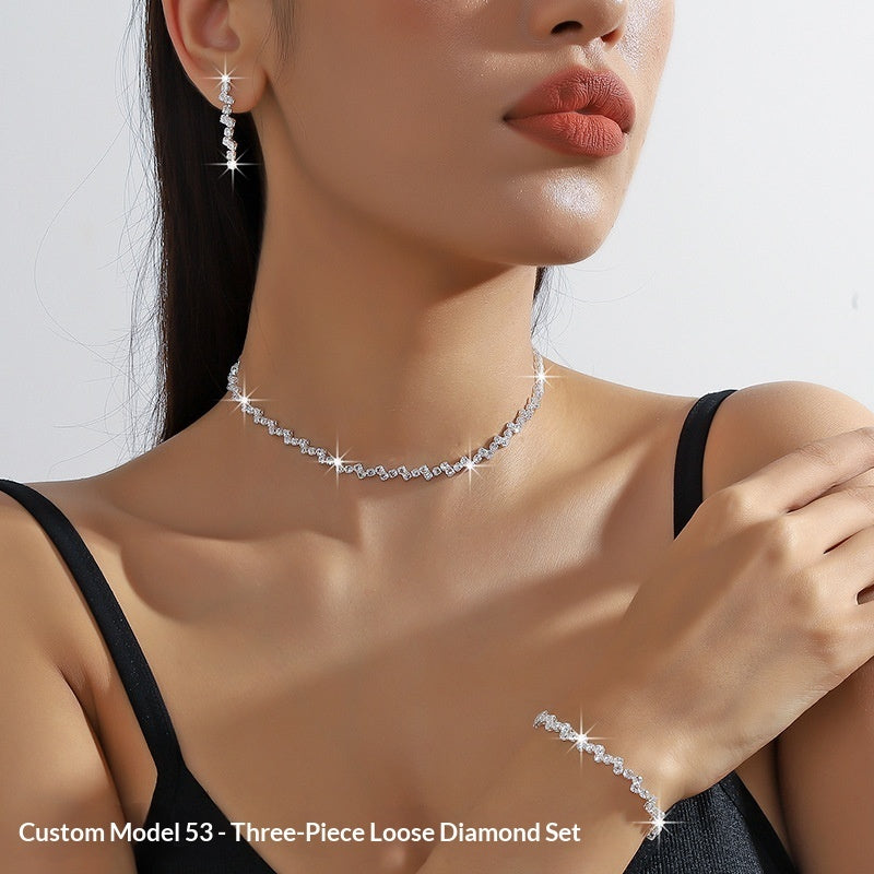 Zircon Necklace Earrings And Bracelet Setthree-piece Set