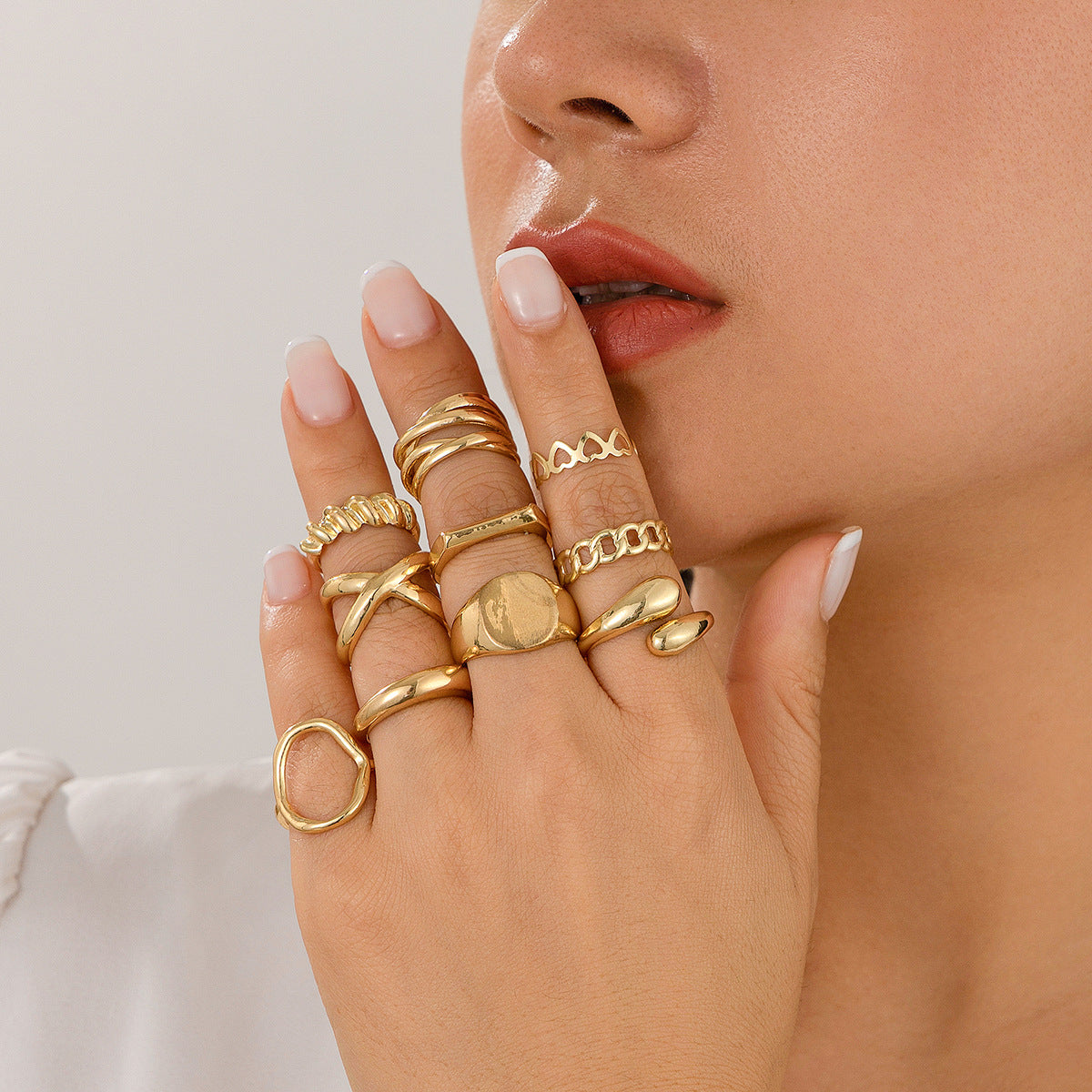 Ins Style Twist Hollow Cross Chain Ring